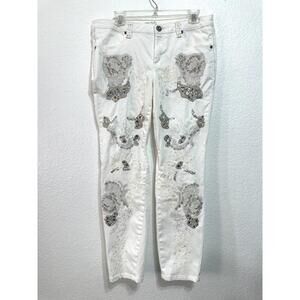 VTG Cache Size 10 White Embellished Skinny Jeans Glam Y2K Beads Sparkle Mob Wife